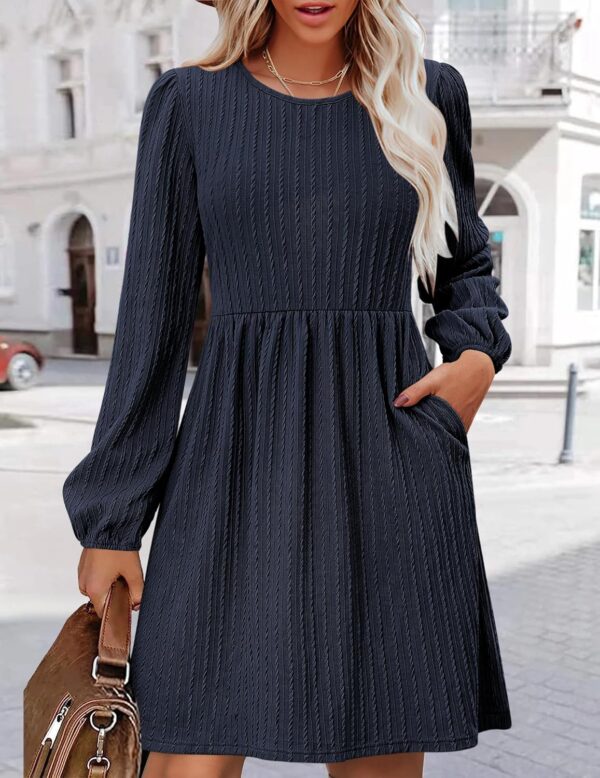 Zeagoo Women's Casual Knit Sweater Dress with Pockets Crew Neck Long Sleeve A-Line Dresses for Women 2024 Fall Dresses - Image 3