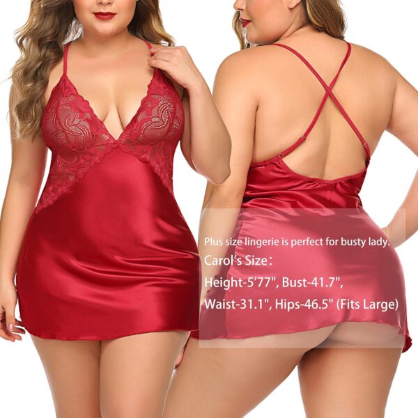 Avidlove Women Lingerie V Neck Nightwear Satin Sleepwear Lace Chemise Mini Teddy - Image 9