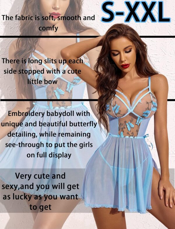 Avidlove Women's Lingerie Lace Chemise Floral Embroidery Mesh Babydoll Side Slit Sleepwear - Image 5