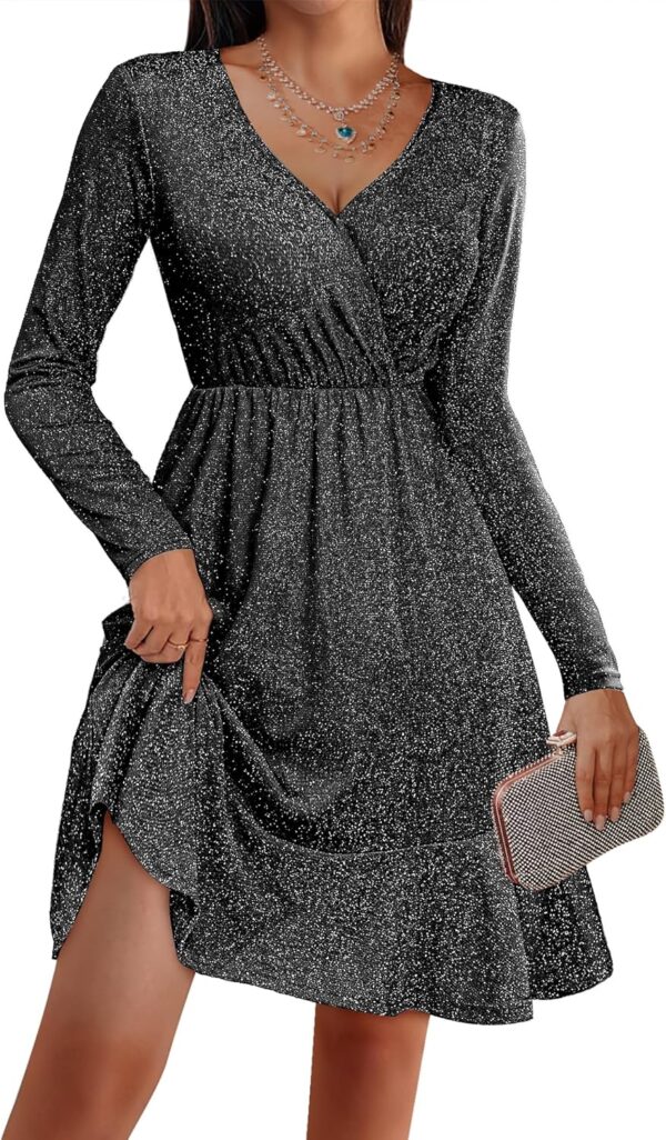 Zeagoo Long Sleeve Womens Glitter Dress Wrap V Neck Swing Club Cocktail Party Dresses Sequin Sparkle Dress Fall Dress 2024